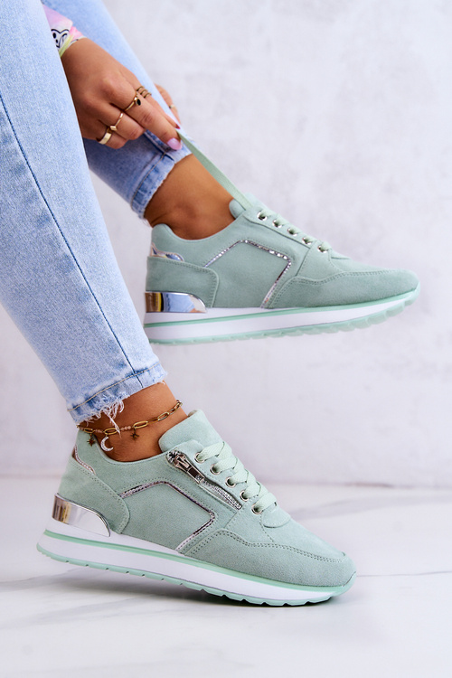 Zamszowe Buty Sportowe Na Platformie Jasnozielone Riverside