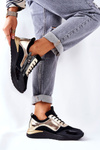 Skórzane Sportowe Buty Sneakersy Czarno Złote Minor