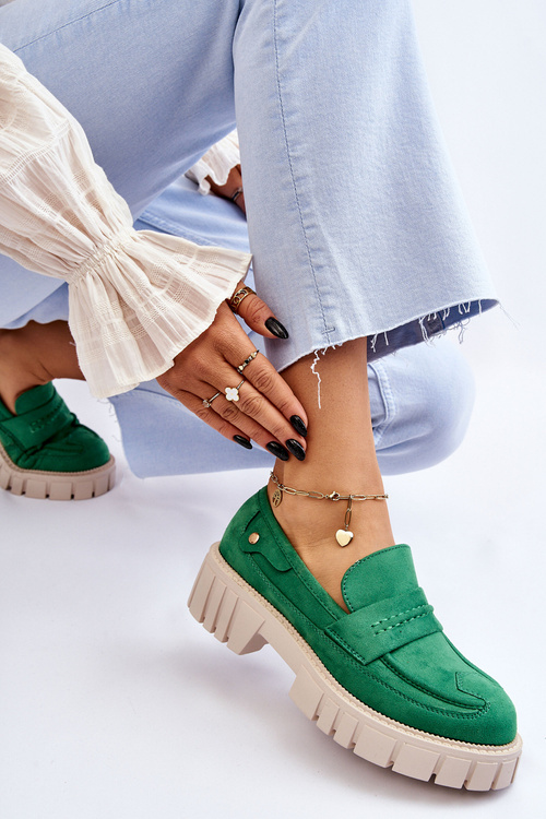 Damskie Zamszowe Wsuwane Półbuty Zielone Fiorell