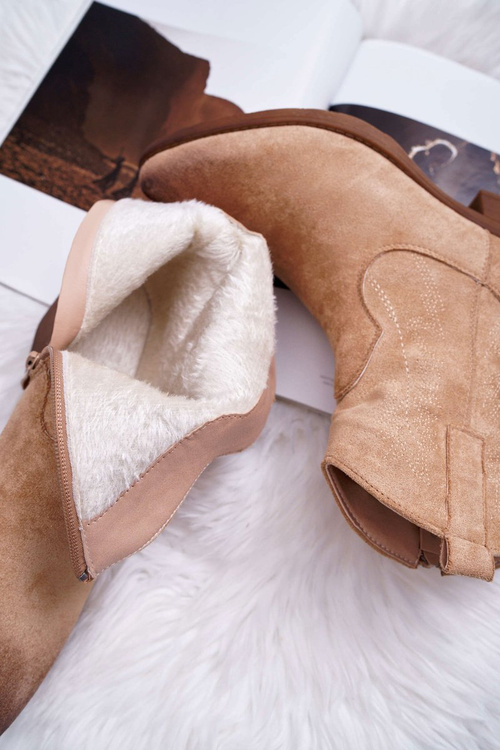 Damskie Botki Kowbojki Zamszowe Beżowe Ferders