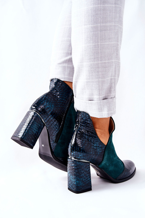 Damskie Skórzane Botki Na Słupku Zielone I Wish