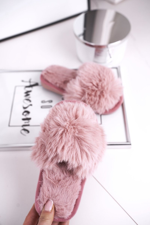 Dziecięce Papcie Klapki z Futerkiem Pudrowy Róż Snow Ball