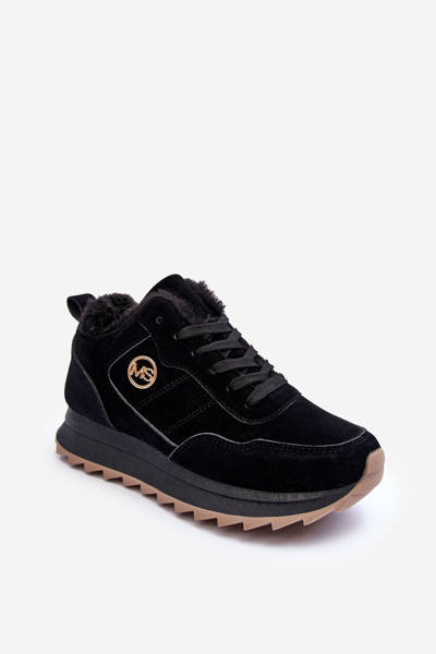 Ocieplane Skórzane Buty Sportowe Na Platformie Czarne Adite