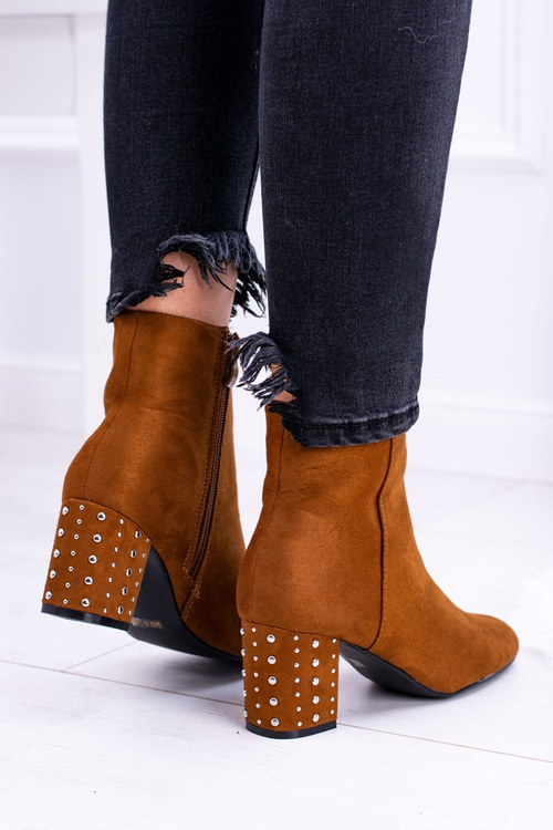 Ciepłe Damskie Botki Na Słupku Brązowe Jokasta