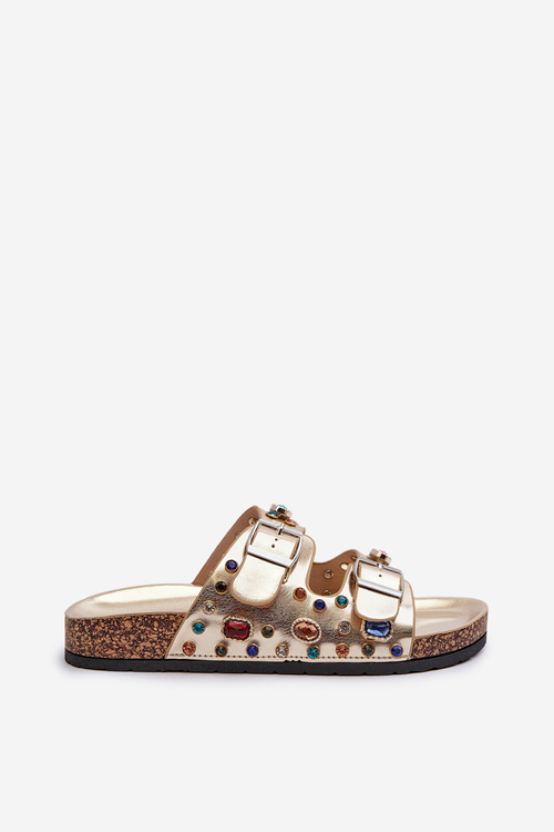 Zdobione Klapki Damskie Z Klamrami S.Barski MY121 Złote