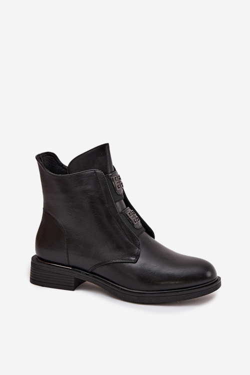 Botki Damskie Ocieplane Na Niskim Obcasie Z Ozdobami Czarne Tavressa