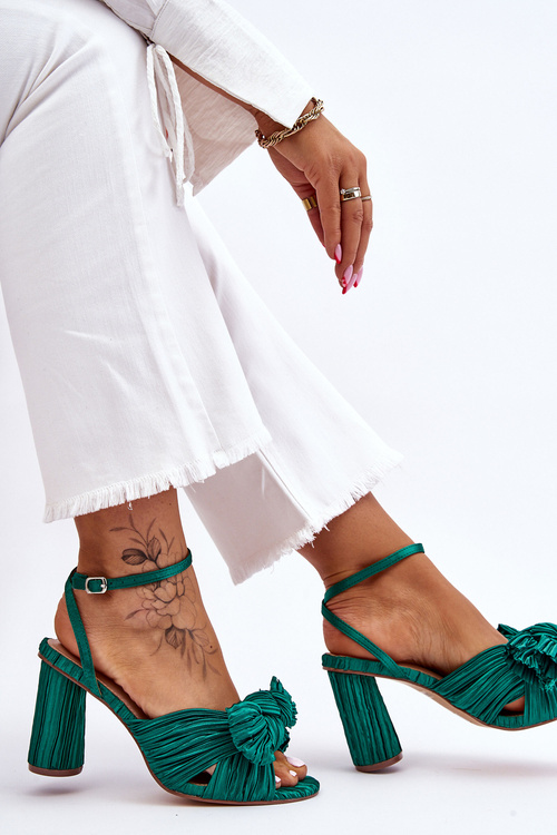 Modne Sandały Z Kokardą Na Obcasie Zielone Callum