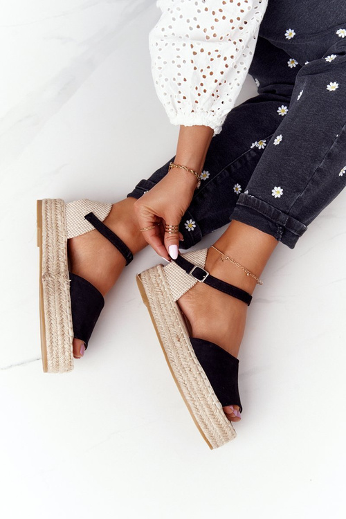 Sandały Na Platformie Z Plecionką Czarne Megara