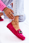 Damskie Zamszowe Mokasyny Z Ozdobami Fuksja Janetta