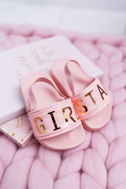 Dziecięce Klapki Dziewczęce Złoty Napis Girl Star Różowe Bambi