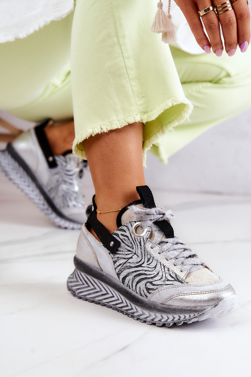 Damskie Skórzane Sneakersy Maciejka 04916-03 Szare