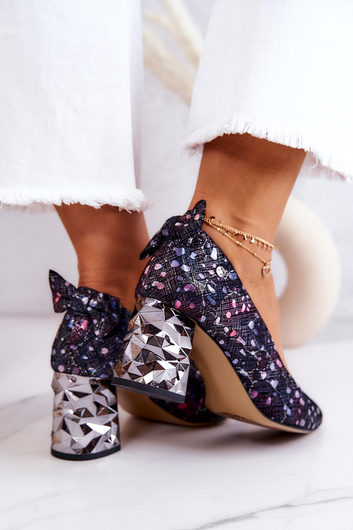 Skórzane Czółenka Na Słupku Maciejka 05334-15 Granatowe