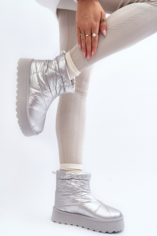 Śniegowce Damskie Na Masywnej Platformie Srebrne Fionia