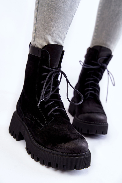 Klasyczne Zamszowe Ocieplane Botki Czarne Lemar Caima