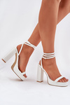 Sandały Damskie Na Słupku Z Paseczkiem Białe Fevenne