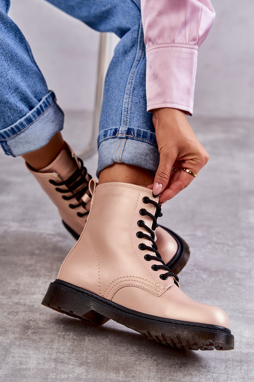 Damskie Botki Glany Wiązane Różowe Lavita