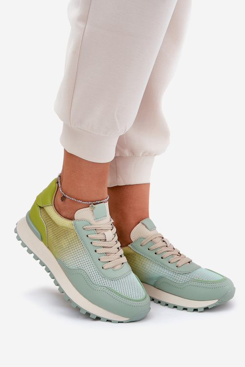 Skórzane Buty Sportowe Z Siateczką Damskie Vinceza 66775 Zielone