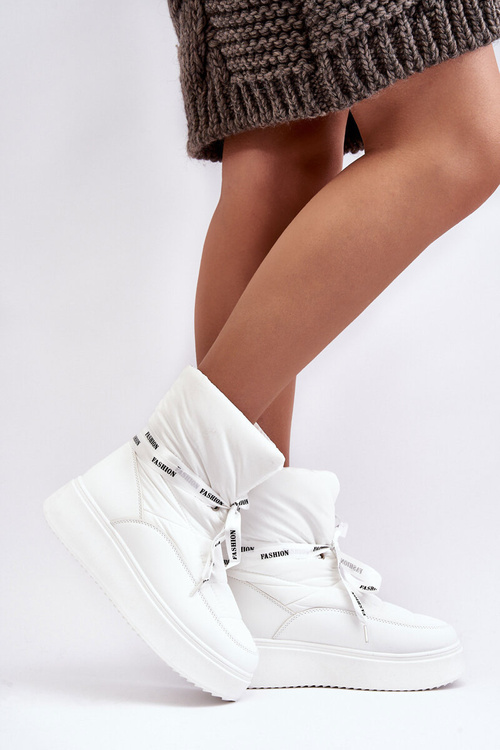 Śniegowce Damskie Z Ozdobnym Wiązaniem Białe Siracna