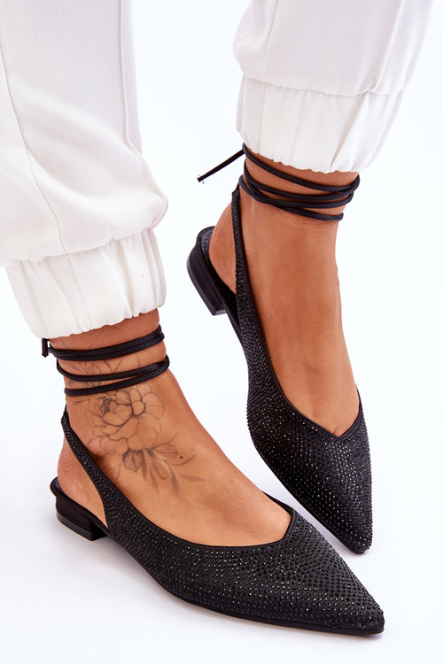 Wiązane Baleriny Z Dżetami Czarne Mavis