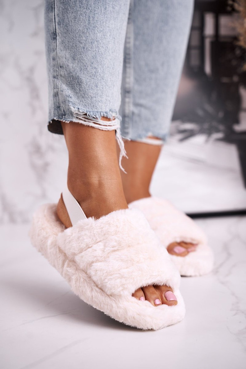 Papcie Damskie na Platformie Futrzane Beżowe Snowflake