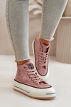 Ocieplane Trampki Damskie Na Platformie Eko Skórzane Big Star OO274068 Różowe