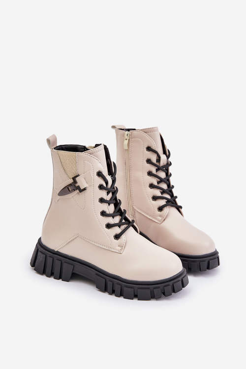 Ocieplane Botki Dziewczęce Na Zamek Z Ozdobą Beżowe Zinnirella