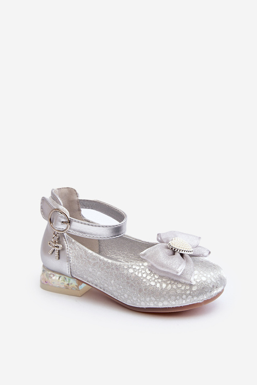 Balerinki Dziecięce Z Kokardą Srebrne Nanthea