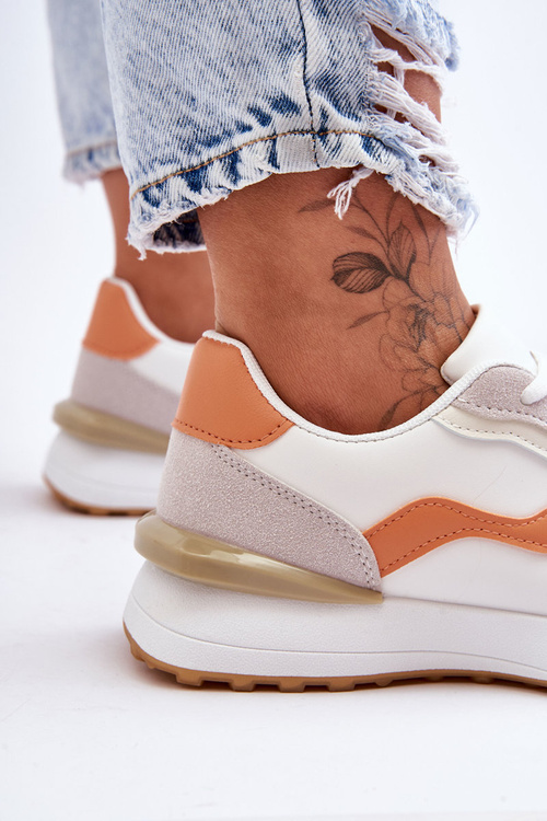 Damskie Buty Sportowe Skórzane Biało-Pomarańczowe Somerio