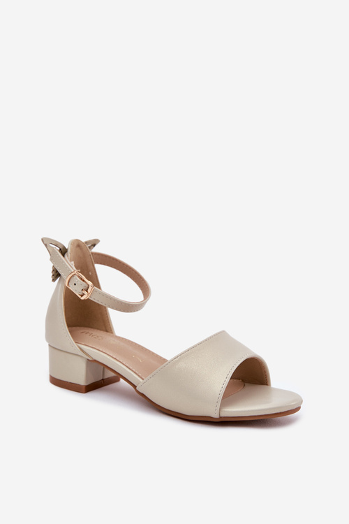 Połyskujące Sandałki Dziewczęce Na Niskim Obcasie Złote Ainare