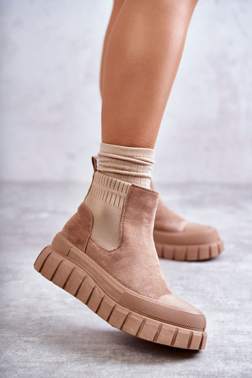 Modne Wsuwane Botki Na Platformie Ciemnobeżowe Jenna