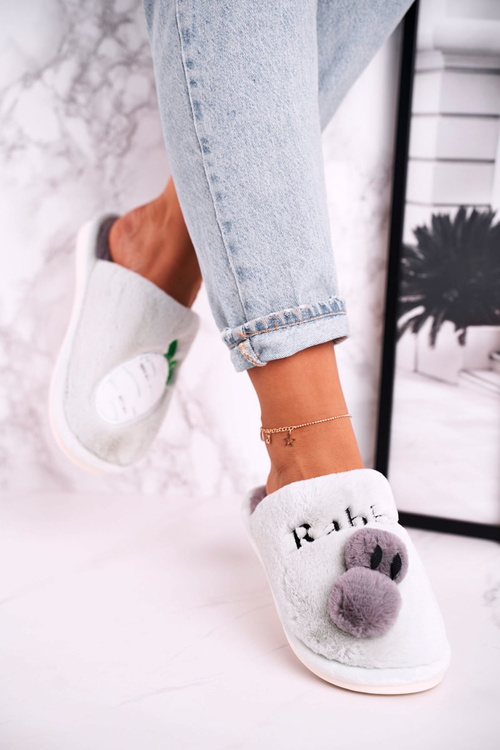 Damskie Futrzane Papcie z Królikiem I Marchewką Zielone Follow Me