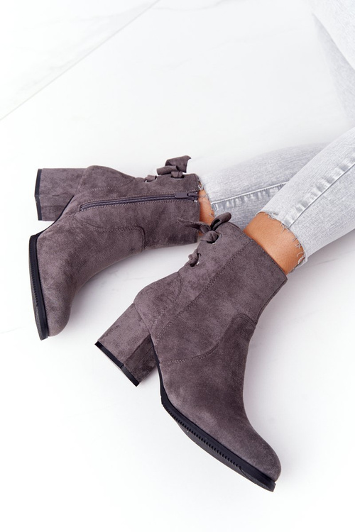 Damskie Ocieplane Botki Na Słupku Szare Kayla