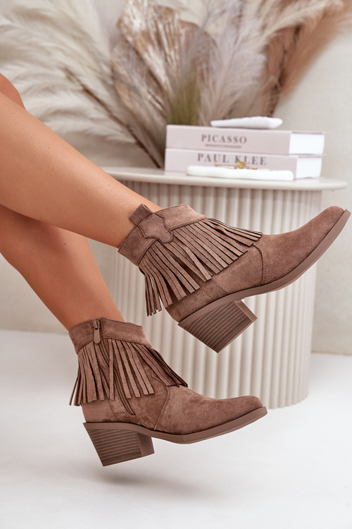 Botki Kowbojki Damskie Na Zamek Eko Zamszowe Brązowe S.Barski HY42-127