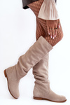 Damskie Zamszowe Kozaki Do Kolan Maciejka 05790-22 Jasnobeżowe