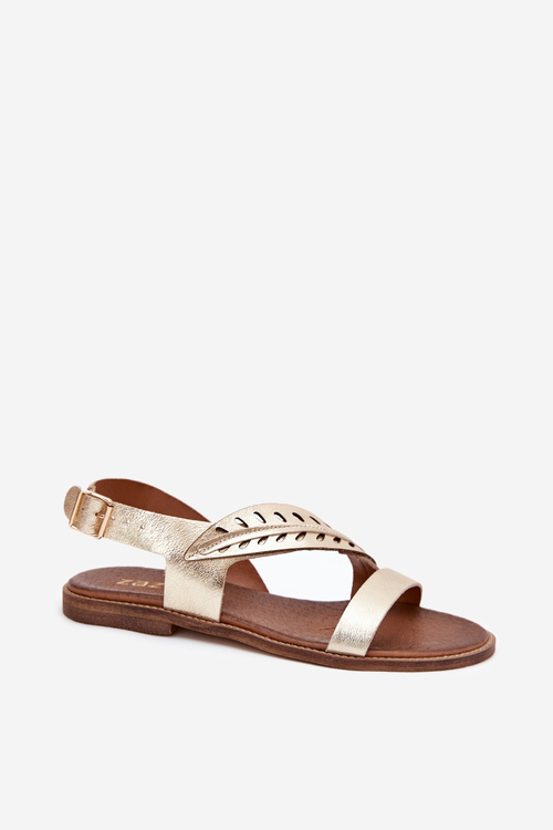 Sandały Damskie Z Naturalnej Skóry Na Płaskim Obcasie Zazoo 3564 Złote