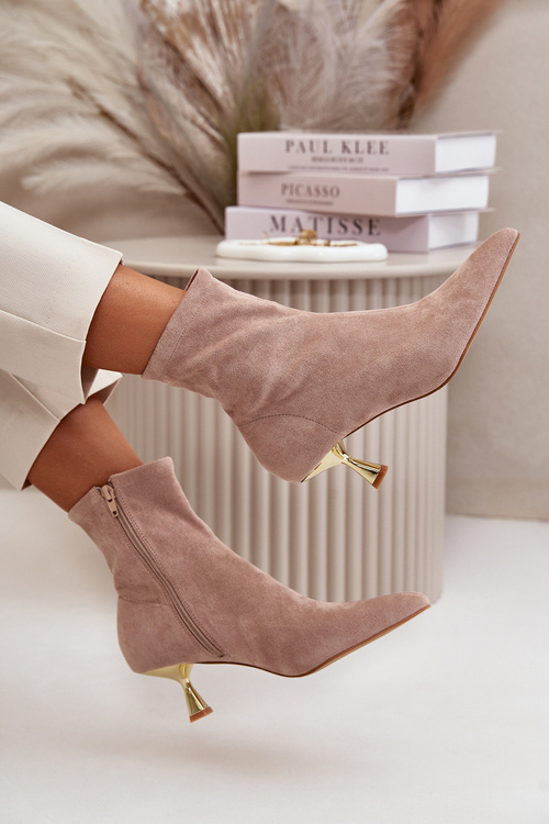 Botki Damskie Na Szpilce Eko Zamszowe Z Noskami W Szpic Beżowe Irithare