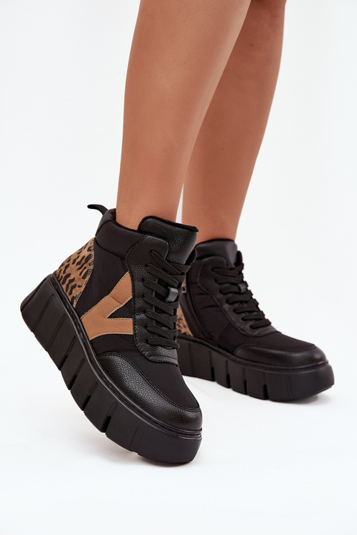 Skórzane Botki Damskie Na Platformie Ocieplane Vinceza 66838 Czarne