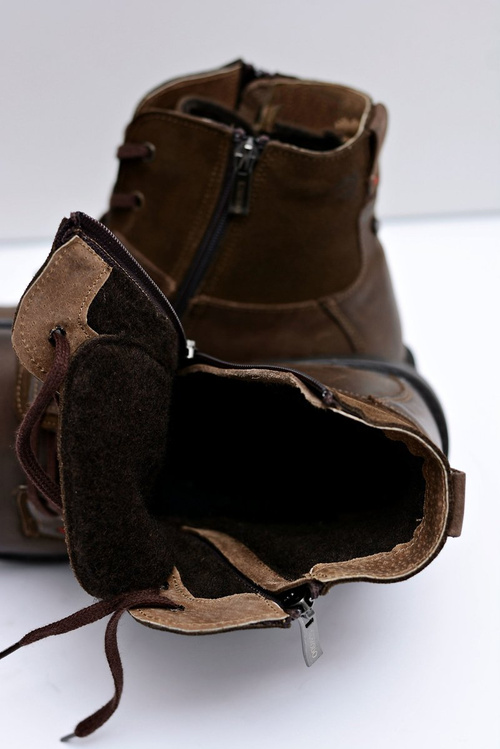 Ocieplane Skórzane Botki Męskie Z Zamkami Brązowe KOMODO 871