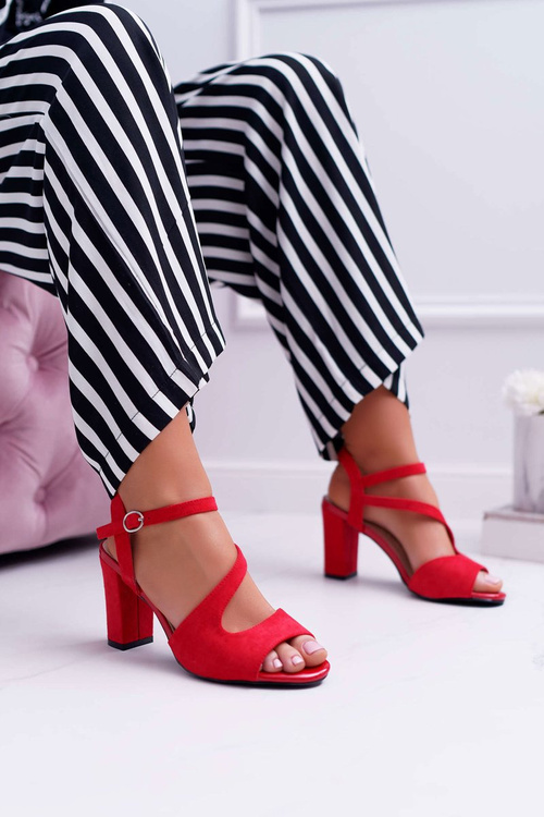 Sandały Damskie Na Słupku Sergio Leone SK868 Zamszowe Czerwone Mersi