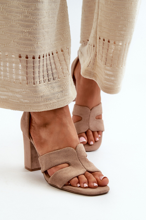 Modne Zamszowe Sandałki Na Obcasie Camel Aubrey