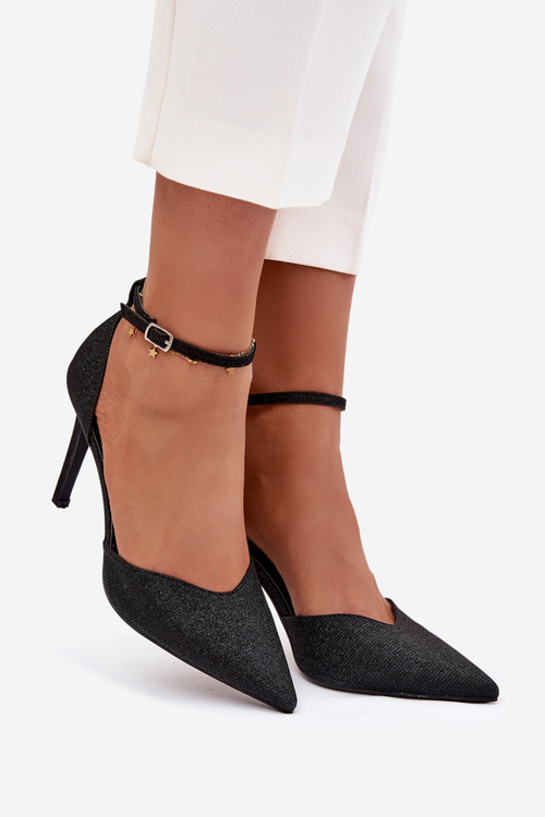 Błyszczące Szpilki Z Paskiem Czarne Joranne