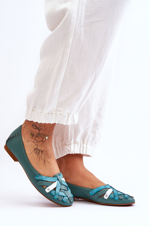 Damskie Skórzane Baleriny Maciejka 01358-36 Turkusowe