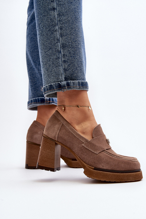 Zazoo 20169 Zamszowe Półbuty Na Obcasie Ciemnobeżowe