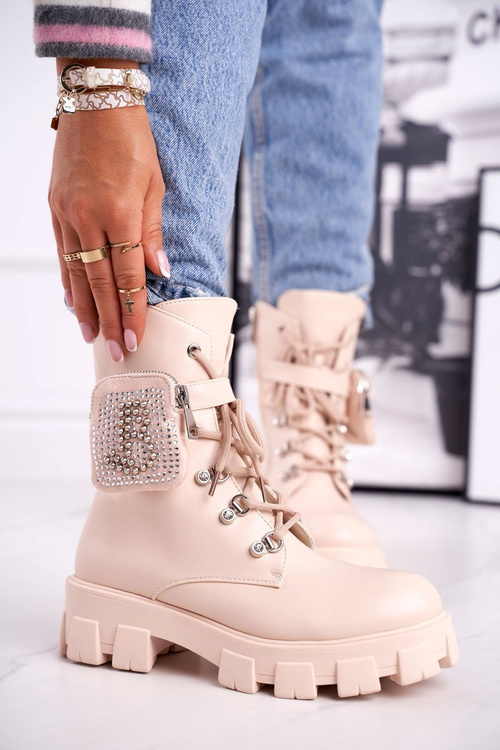 Botki Damskie Na Platformie Ocieplane Beżowe Seul