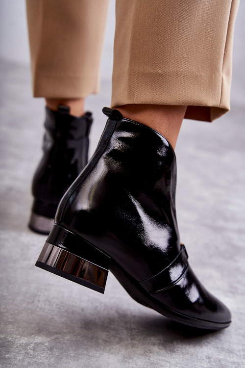 Skórzane Botki Na Płaskim Obcasie Laura Messi 2268 Czarne