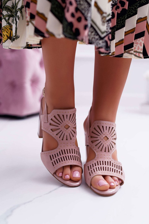 Sandały Damskie Na Słupku Sergio Leone SK852 Zamszowe Różowe Diven