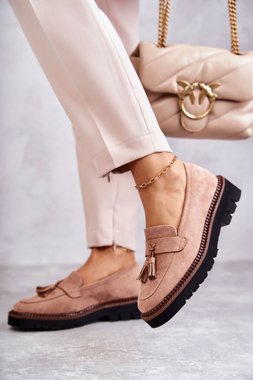 Damskie Zamszowe Półbuty Na Platformie Beżowe Unni