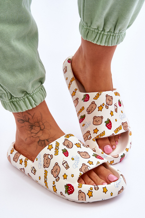 Damskie Piankowe Klapki W Misie I Napisy Beżowe Zoey