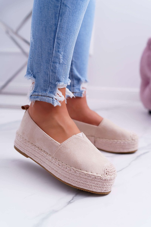 Espadryle Damskie Zamszowe Na Platformie Beżowe Varles