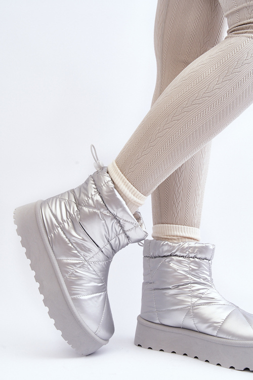 Śniegowce Damskie Na Masywnej Platformie Srebrne Fionia